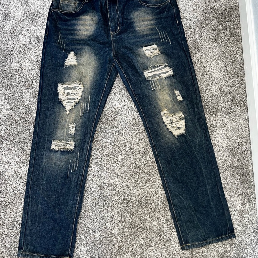 Men's Distressed Blue Jeans